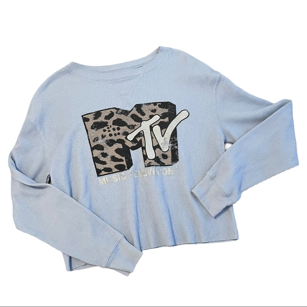 MTV Graphic Cropped Waffle Knit Thermal Top Size M